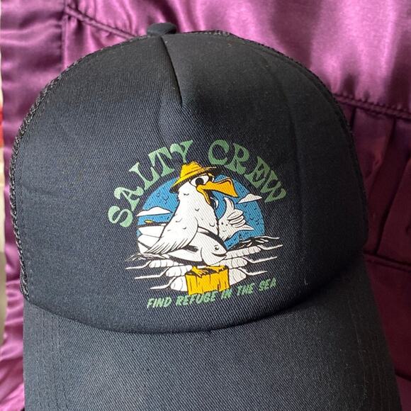 Salty Crew Find Refuge In The Sea Seagull Fish Mesh SnapBack Hat Cap Refuge EUC - Picture 3 of 13